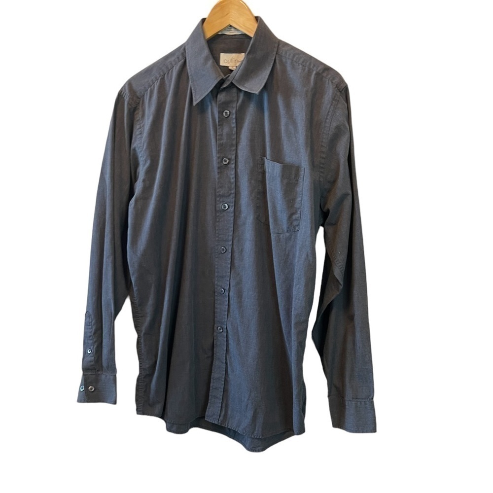 MENS Charcoal Grey Long Sleeve Button Up Collared Dress Shirt 16